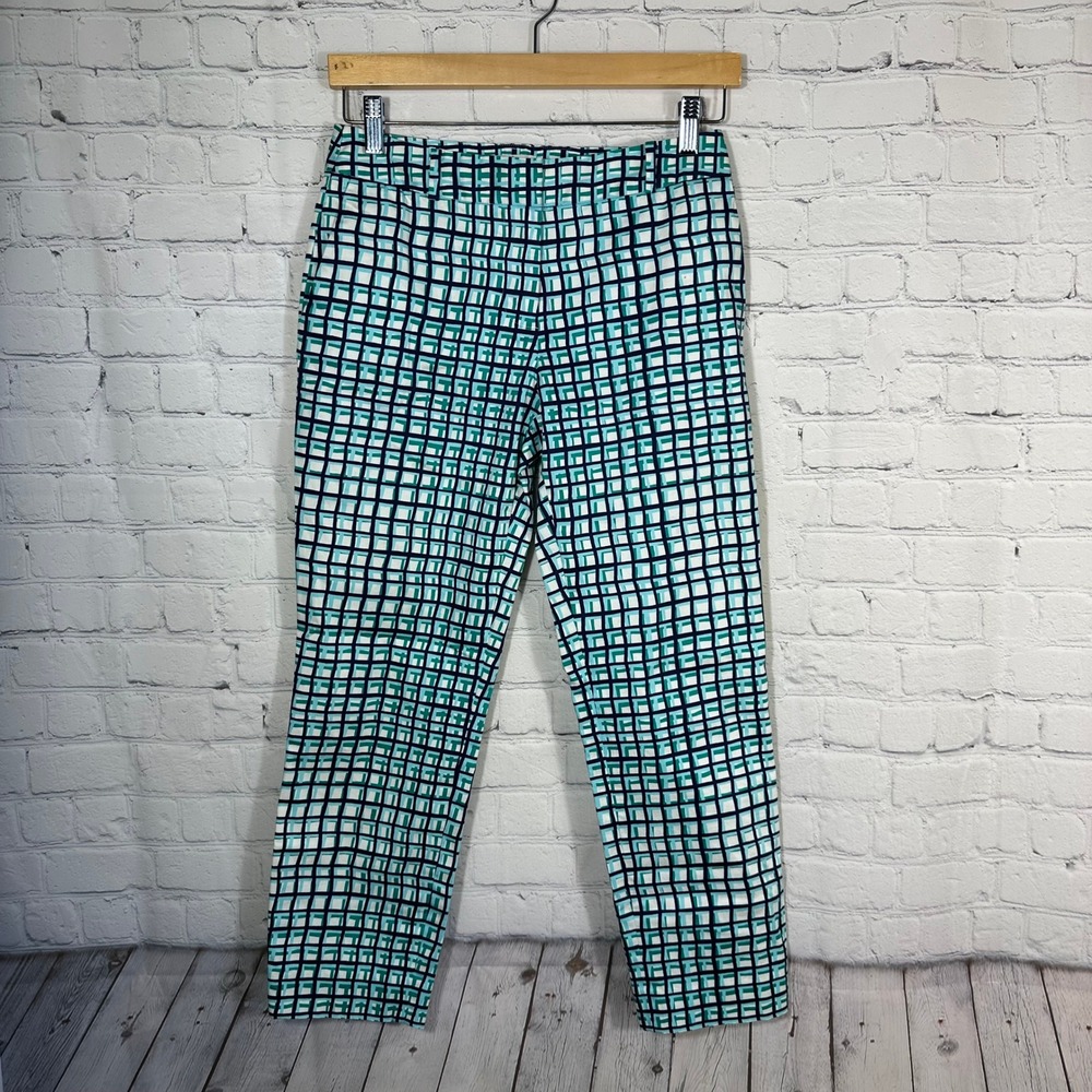 Kate‎ Spade Broome Street Teal Navy Geometric Grid Ankle Pants OUMU0207 Womens 2